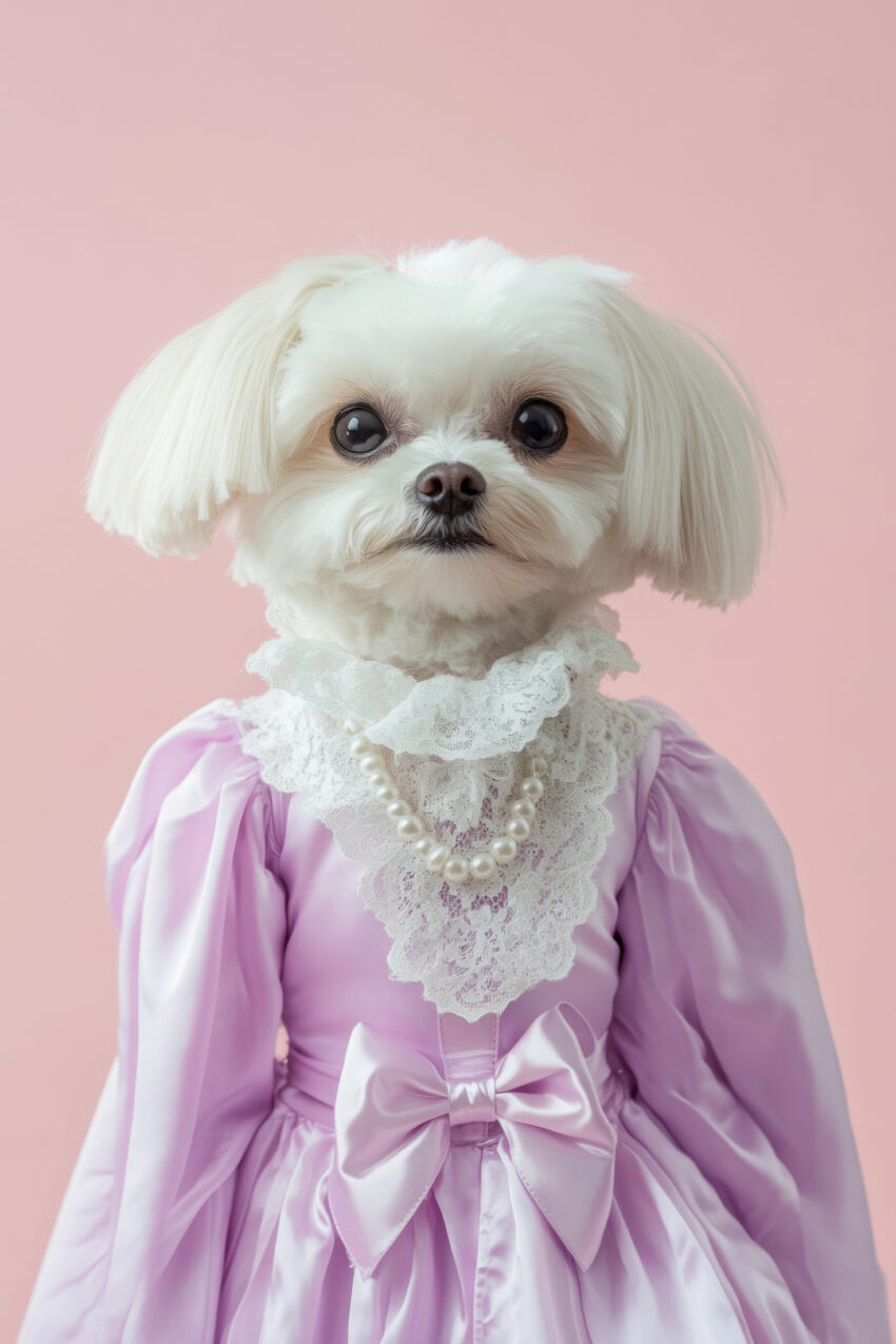 Fotografie Poster Hund Barockkleid elegant lila