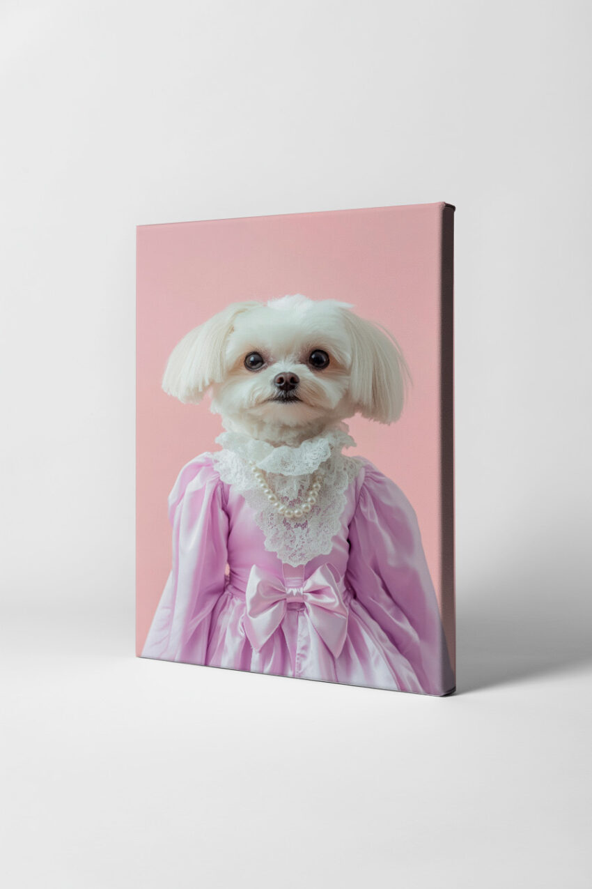 Fotografie Poster Hund Barockkleid elegant lila