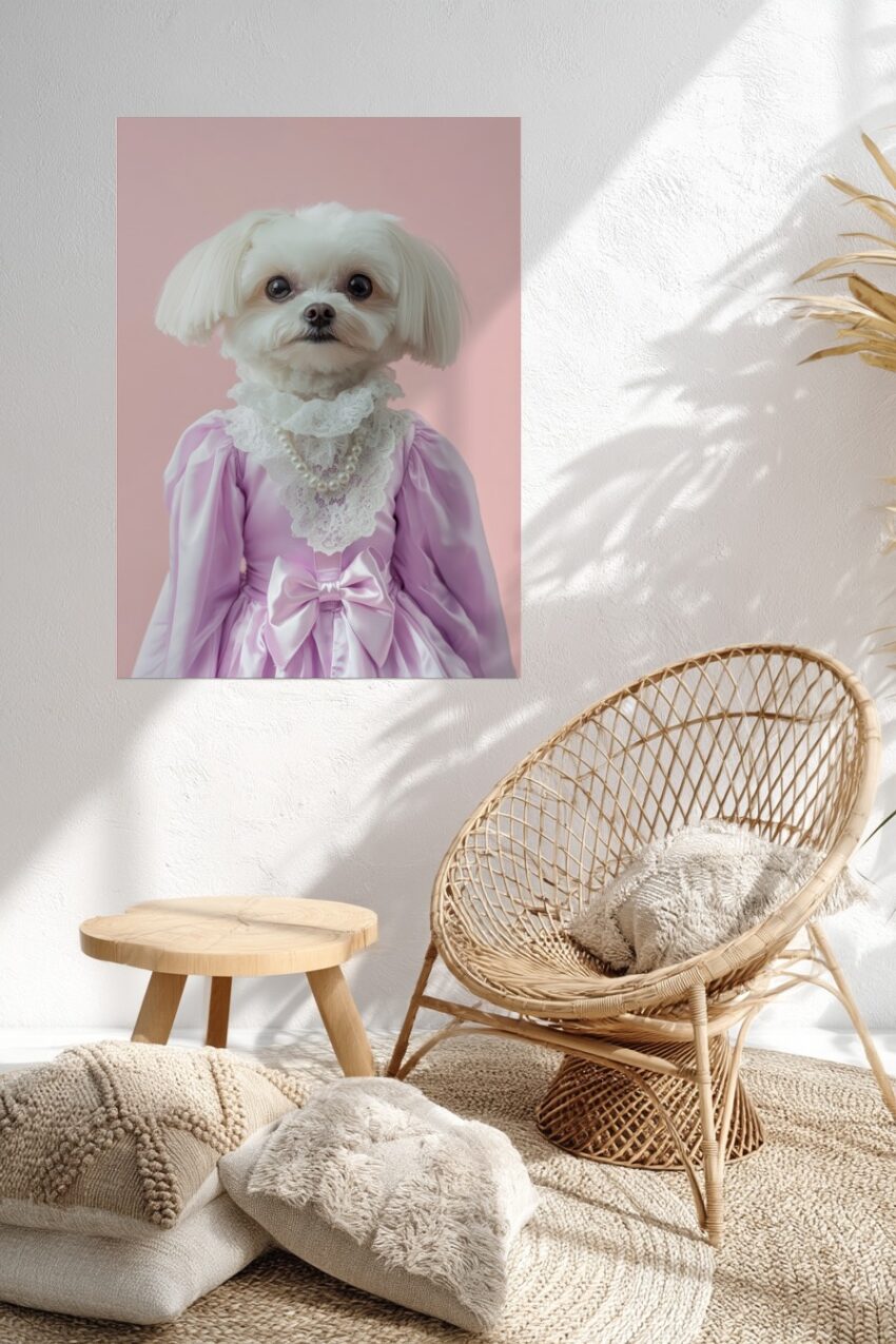 Fotografie Poster Hund Barockkleid elegant lila