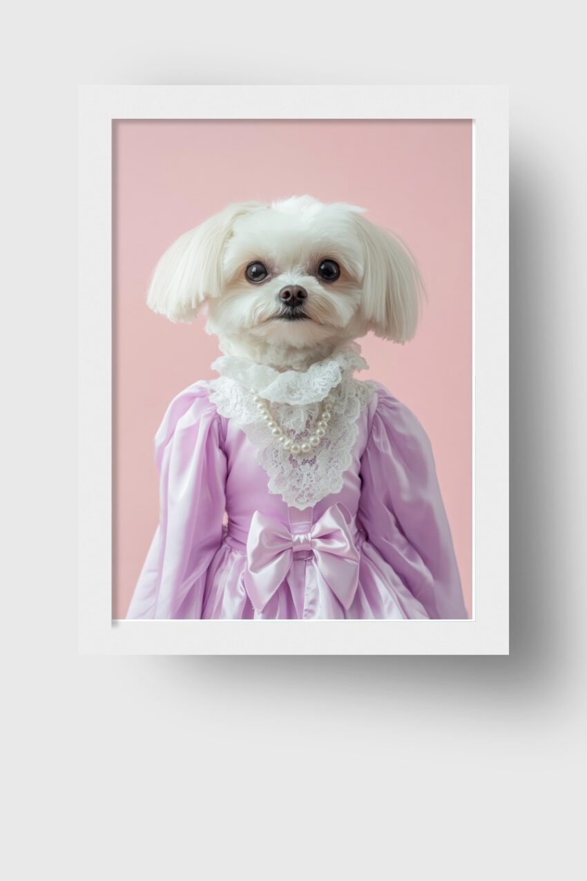 Fotografie Poster Hund Barockkleid elegant lila