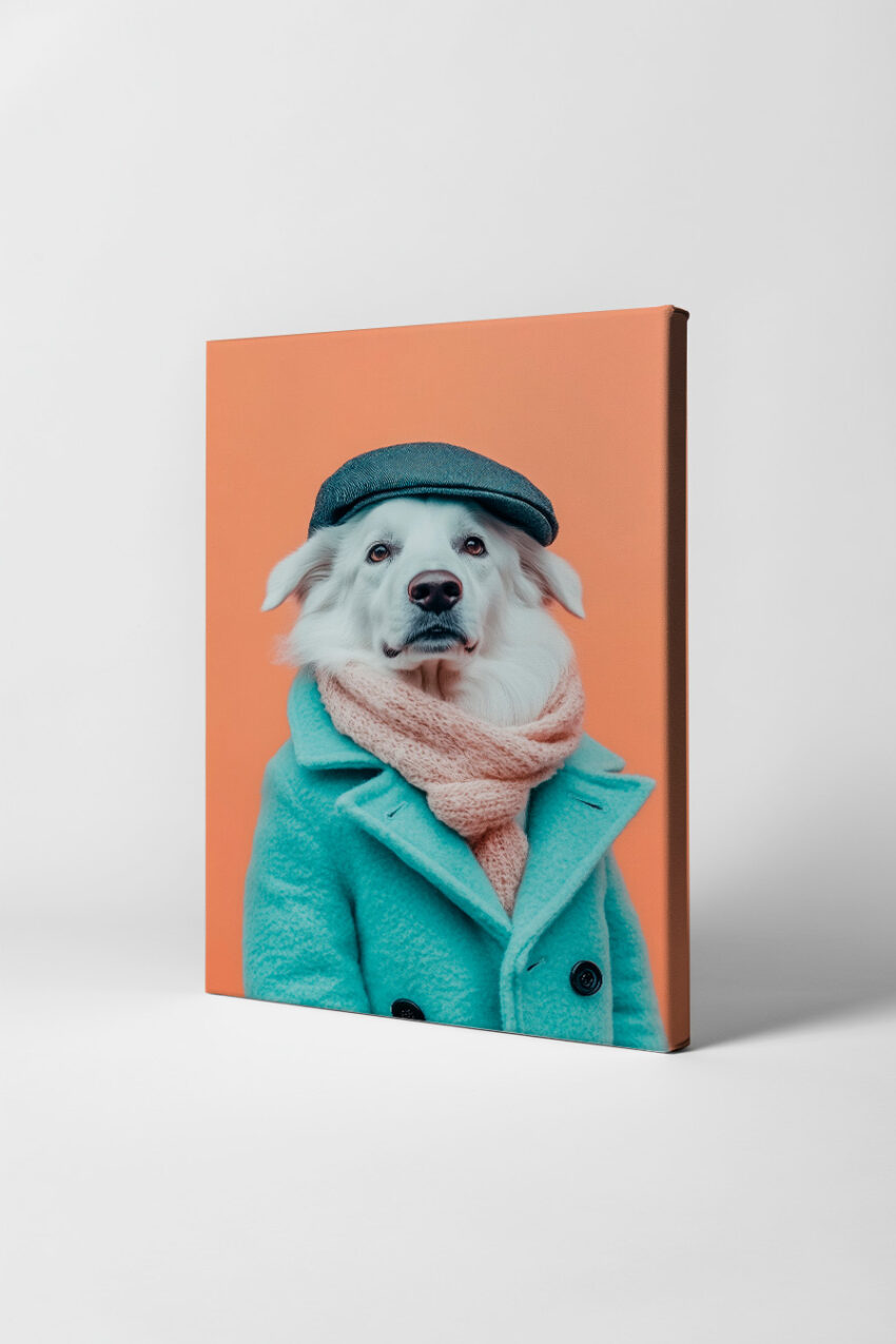 Fotografie Poster Hund Modeportrait weiß Mantel Schal