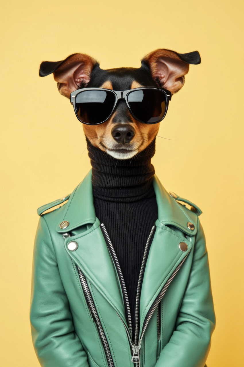 Fotografie Poster Hund Sonnenbrille grün gelb Hintergrund