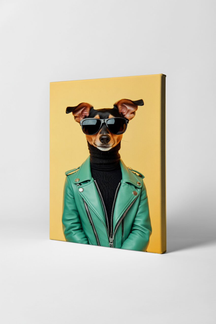 Fotografie Poster Hund Sonnenbrille grün gelb Hintergrund