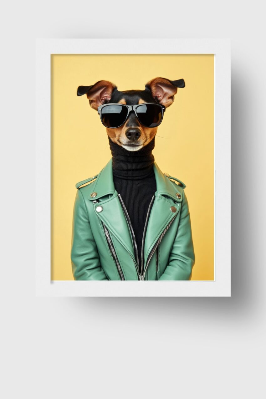Fotografie Poster Hund Sonnenbrille grün gelb Hintergrund