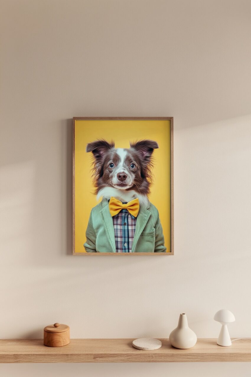 Fotografie Poster Hund Anzug Gelbe Fliege Freundlich