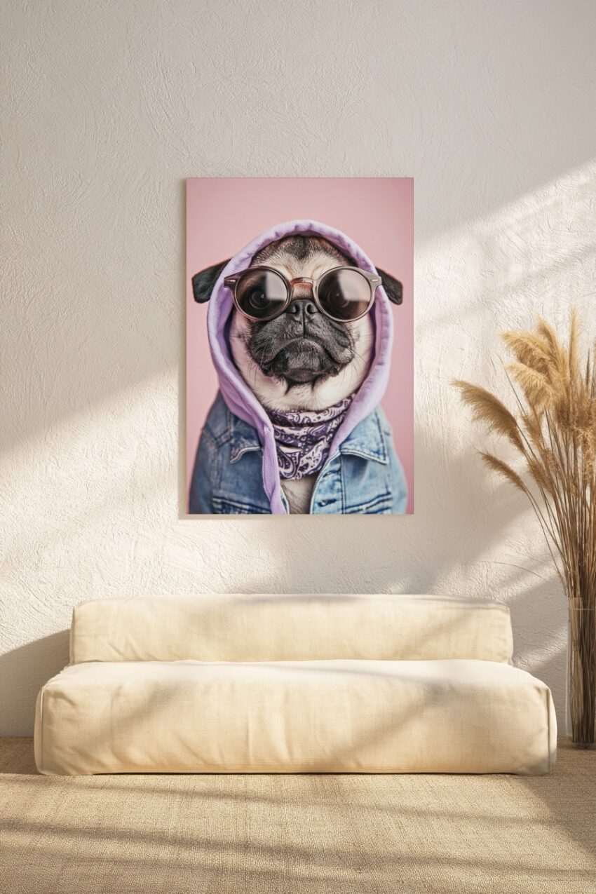 Fotografie Poster Mops mit Brille Hoodie cool