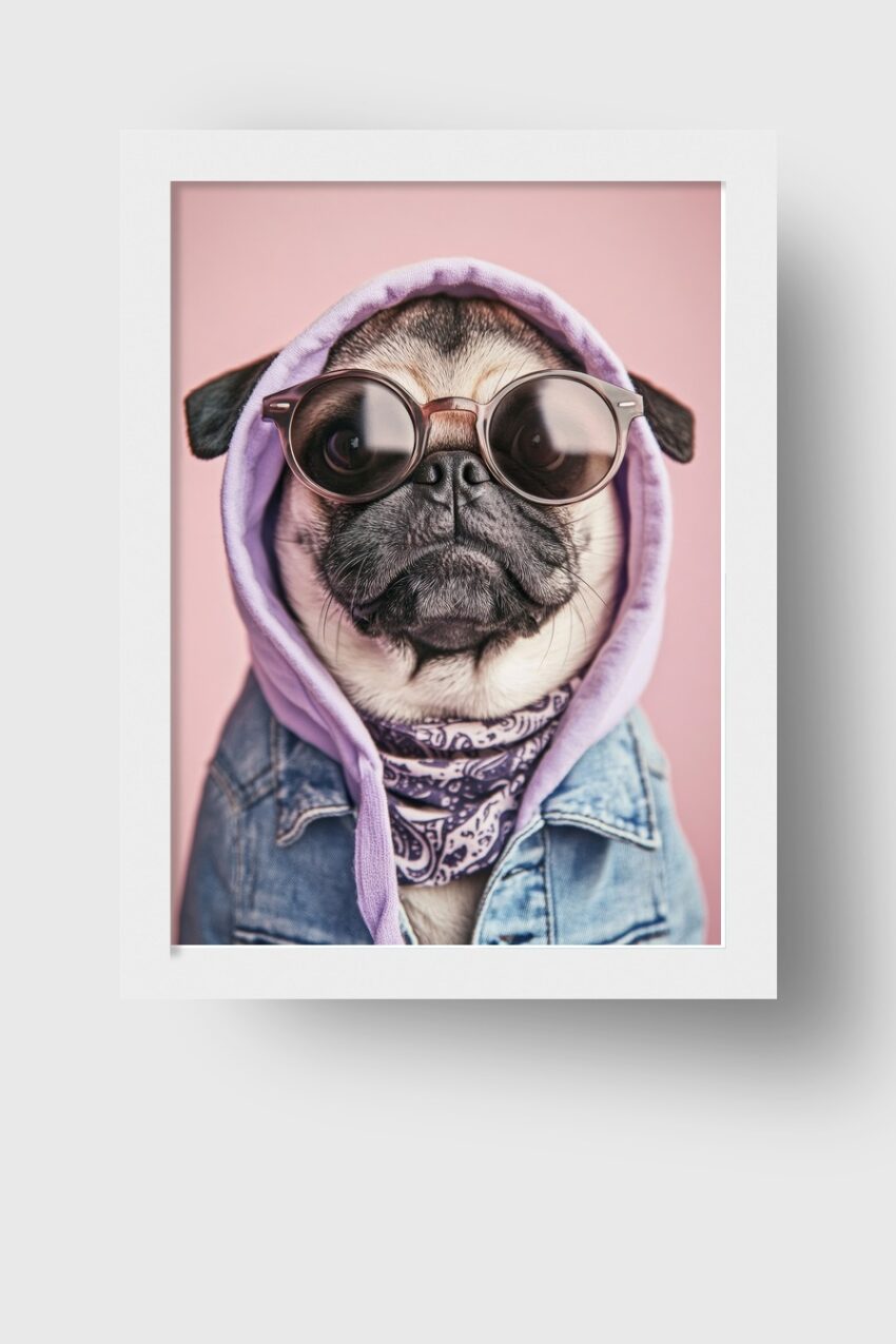 Fotografie Poster Mops mit Brille Hoodie cool
