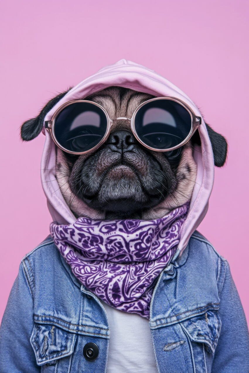 Fotografie Poster Mops Sonnenbrille Hoodie rosa