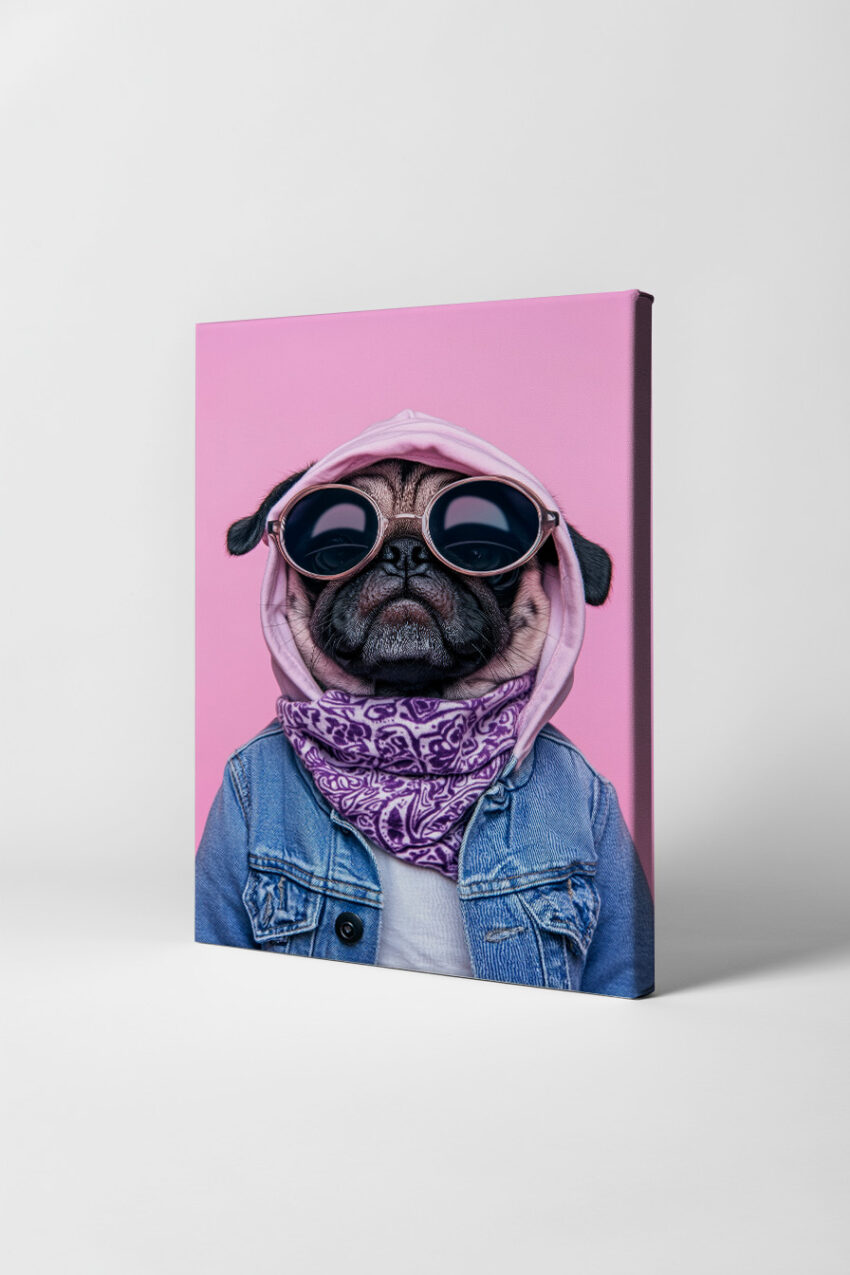Fotografie Poster Mops Sonnenbrille Hoodie rosa