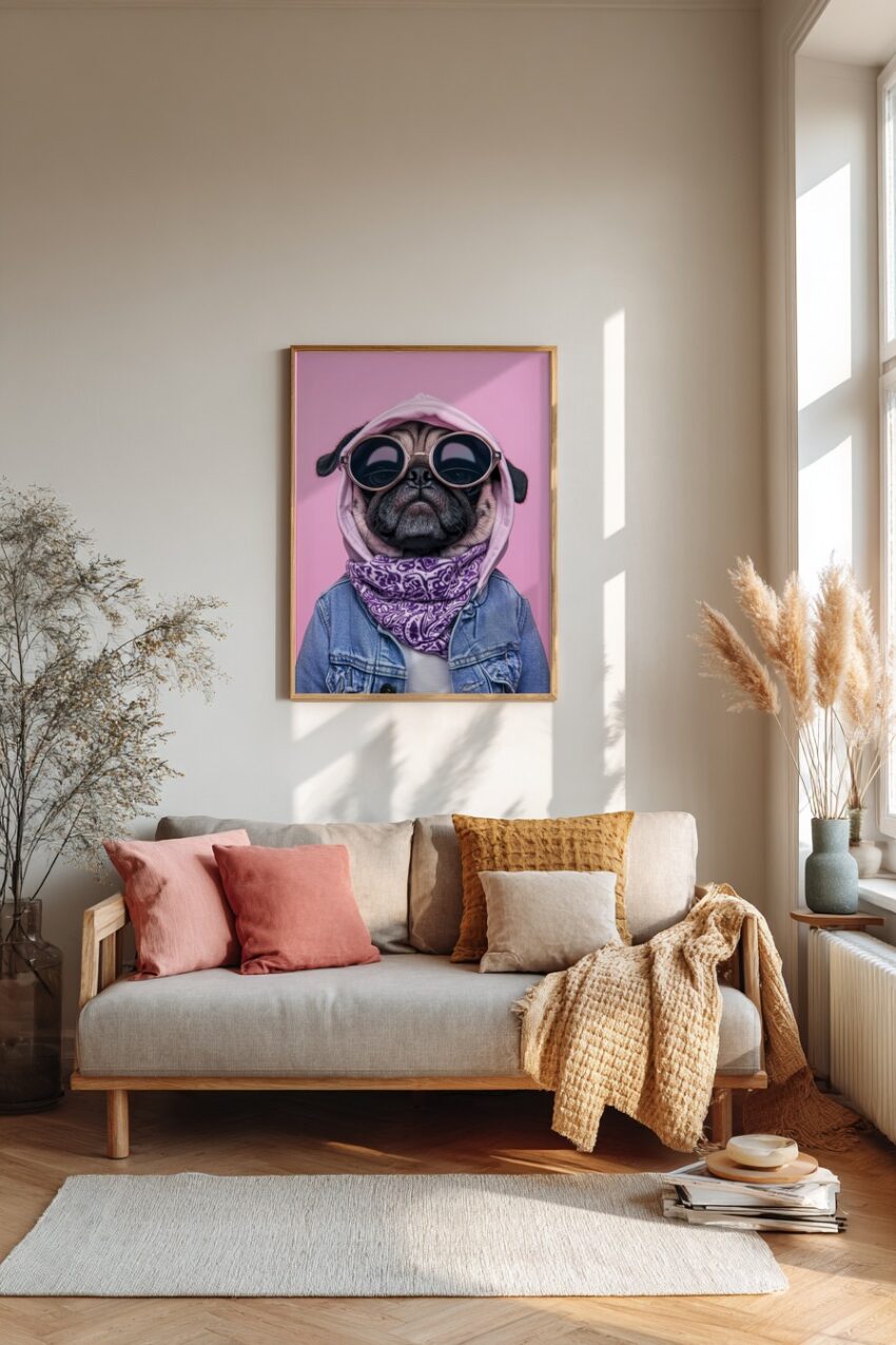 Fotografie Poster Mops Sonnenbrille Hoodie rosa