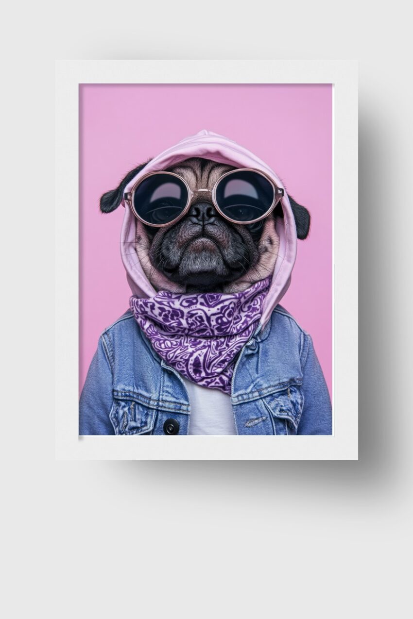 Fotografie Poster Mops Sonnenbrille Hoodie rosa