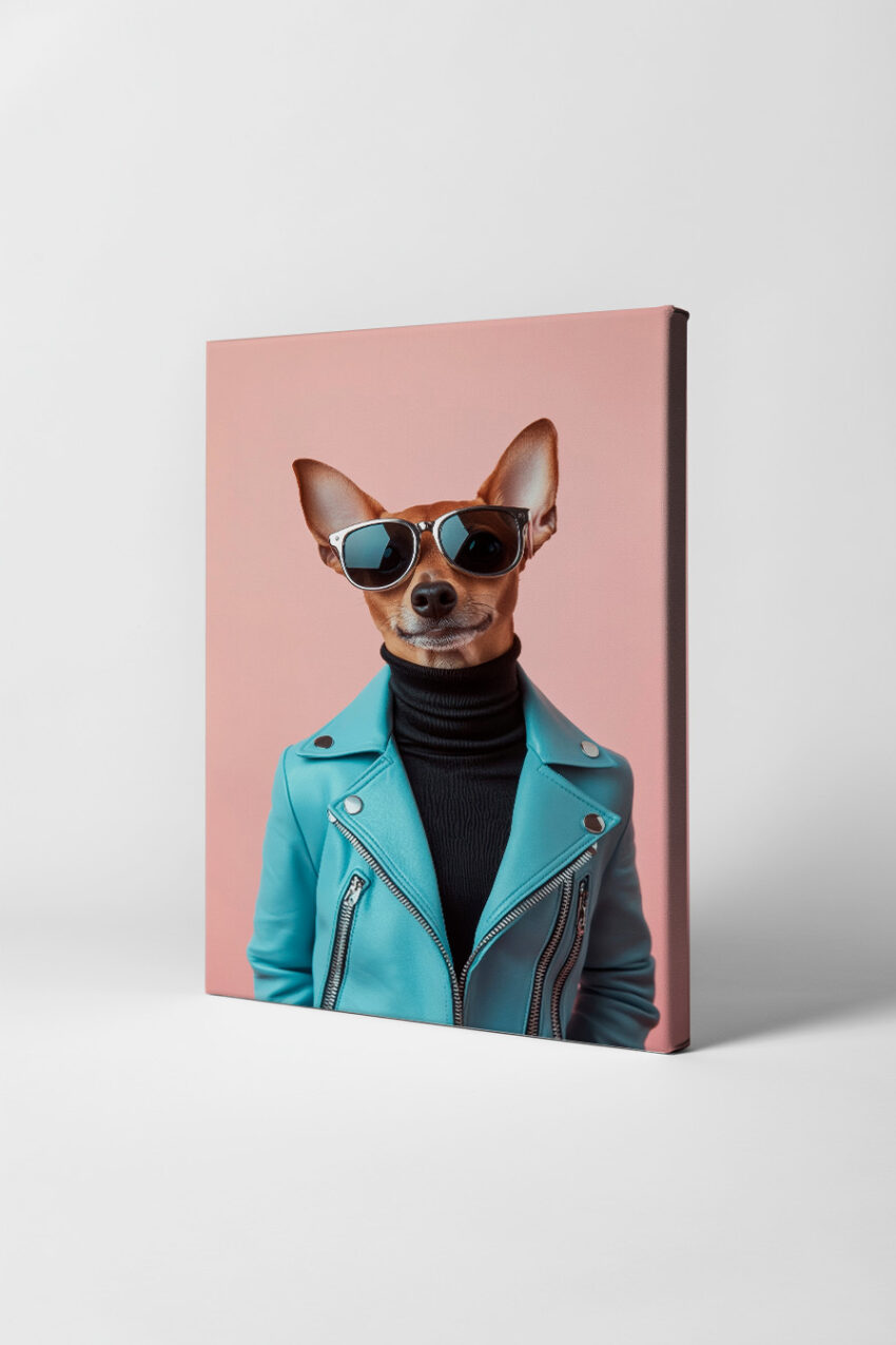 Fotografie Poster Hund Sonnenbrille Lederjacke cool blau