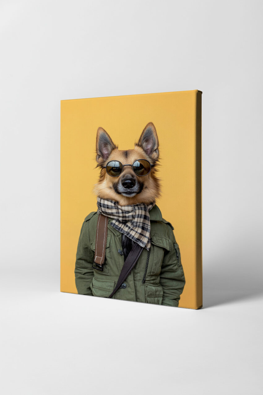 Fotografie Poster Hund Sonnenbrille Schal olivgrün