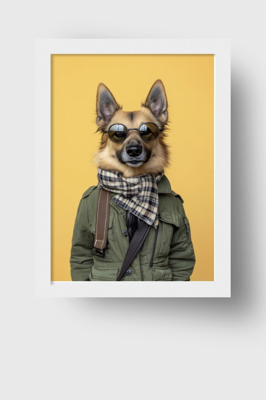 Fotografie Poster Hund Sonnenbrille Schal olivgrün