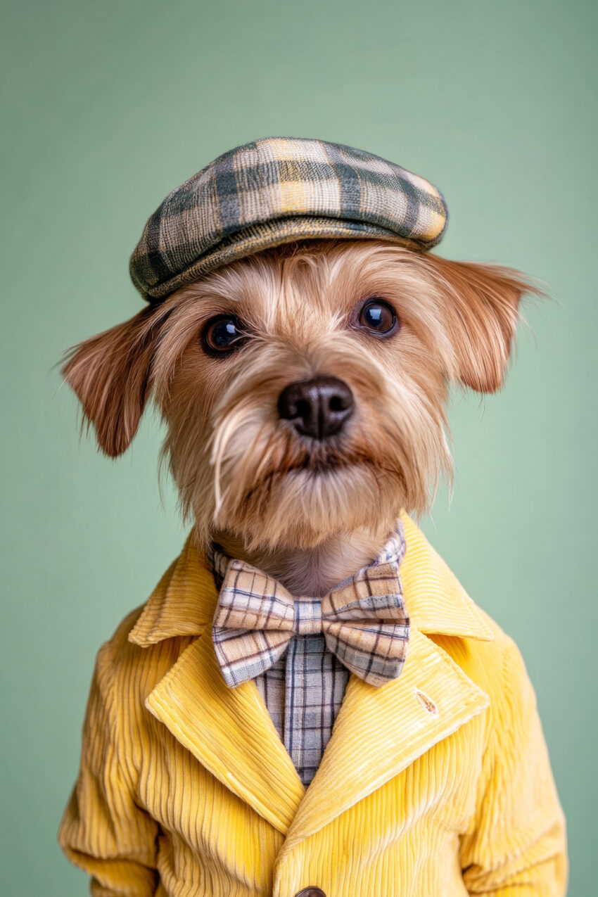 Fotografie Poster Hund Karo Fliege Gelb