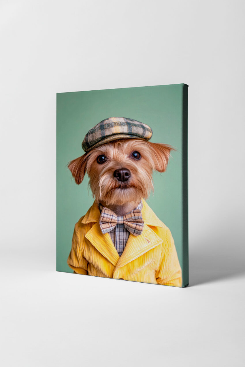 Fotografie Poster Hund Karo Fliege Gelb