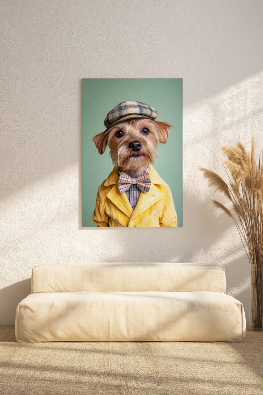 Fotografie Poster Hund Karo Fliege Gelb
