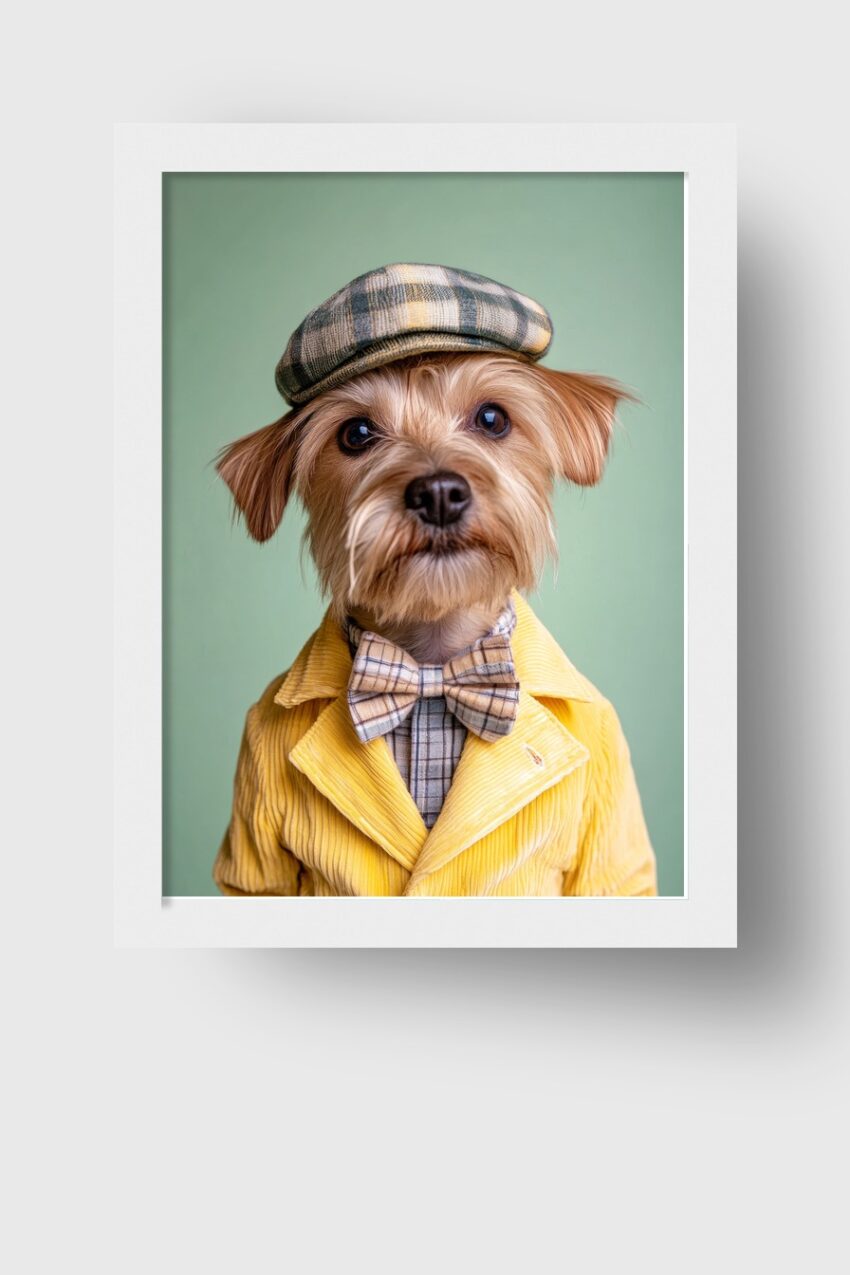 Fotografie Poster Hund Karo Fliege Gelb