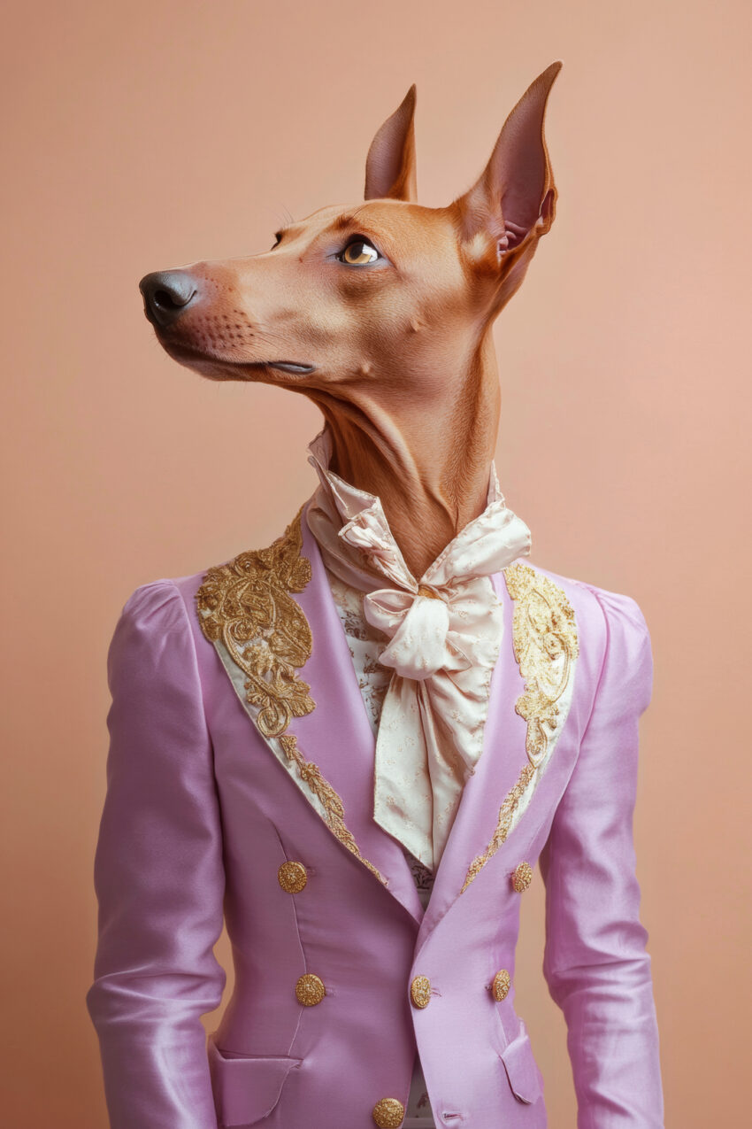Fotografie Poster Hund Anzug lilafarben Spitze
