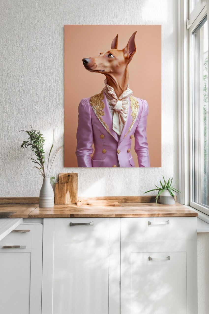 Fotografie Poster Hund Anzug lilafarben Spitze