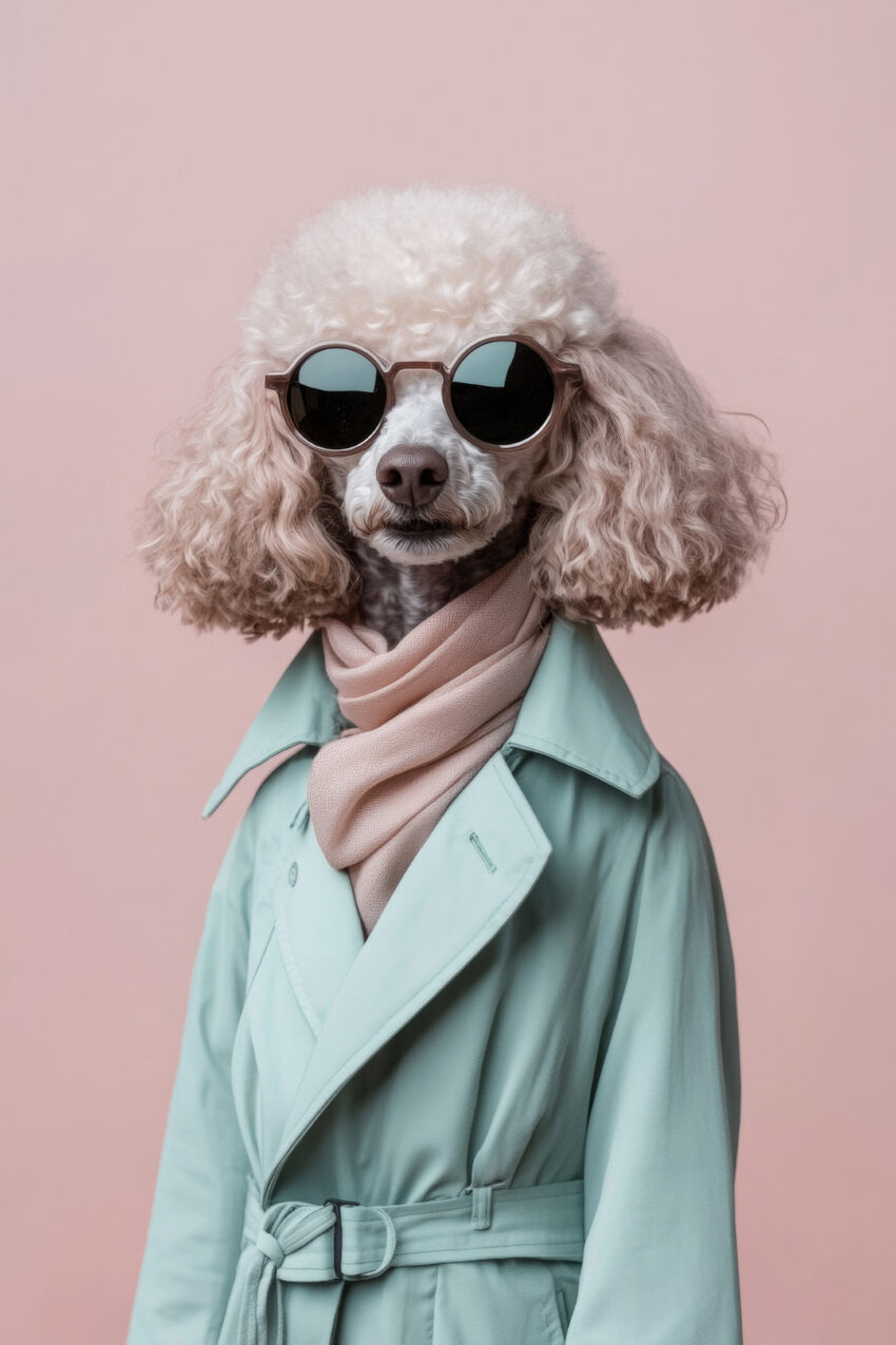 Fotografie Poster Pudel modisch Sonnenbrille Mantel rosa