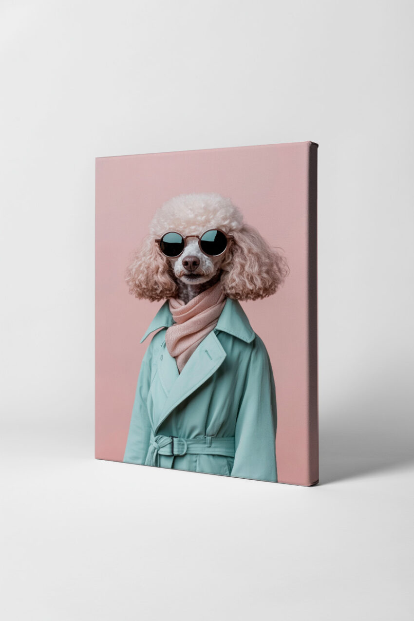 Fotografie Poster Pudel modisch Sonnenbrille Mantel rosa
