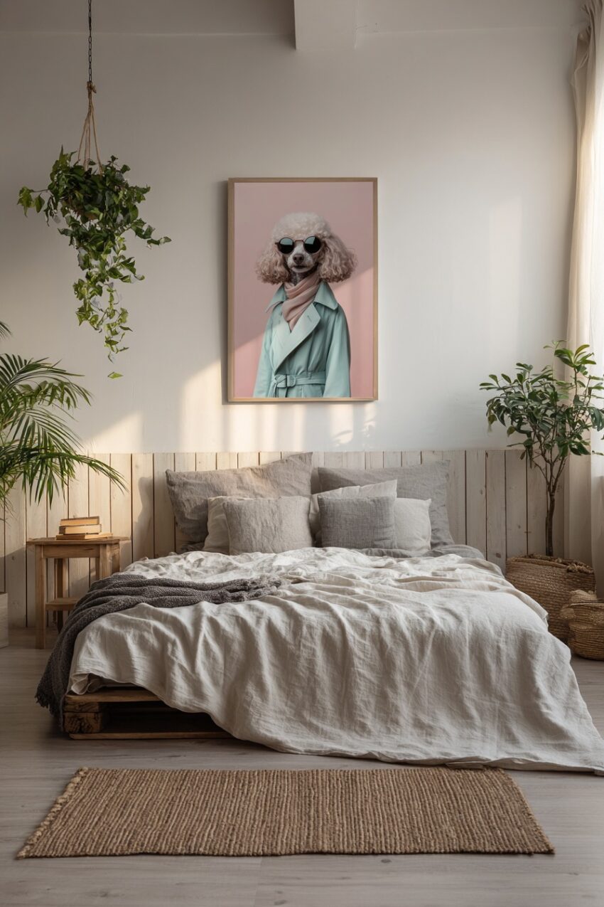 Fotografie Poster Pudel modisch Sonnenbrille Mantel rosa