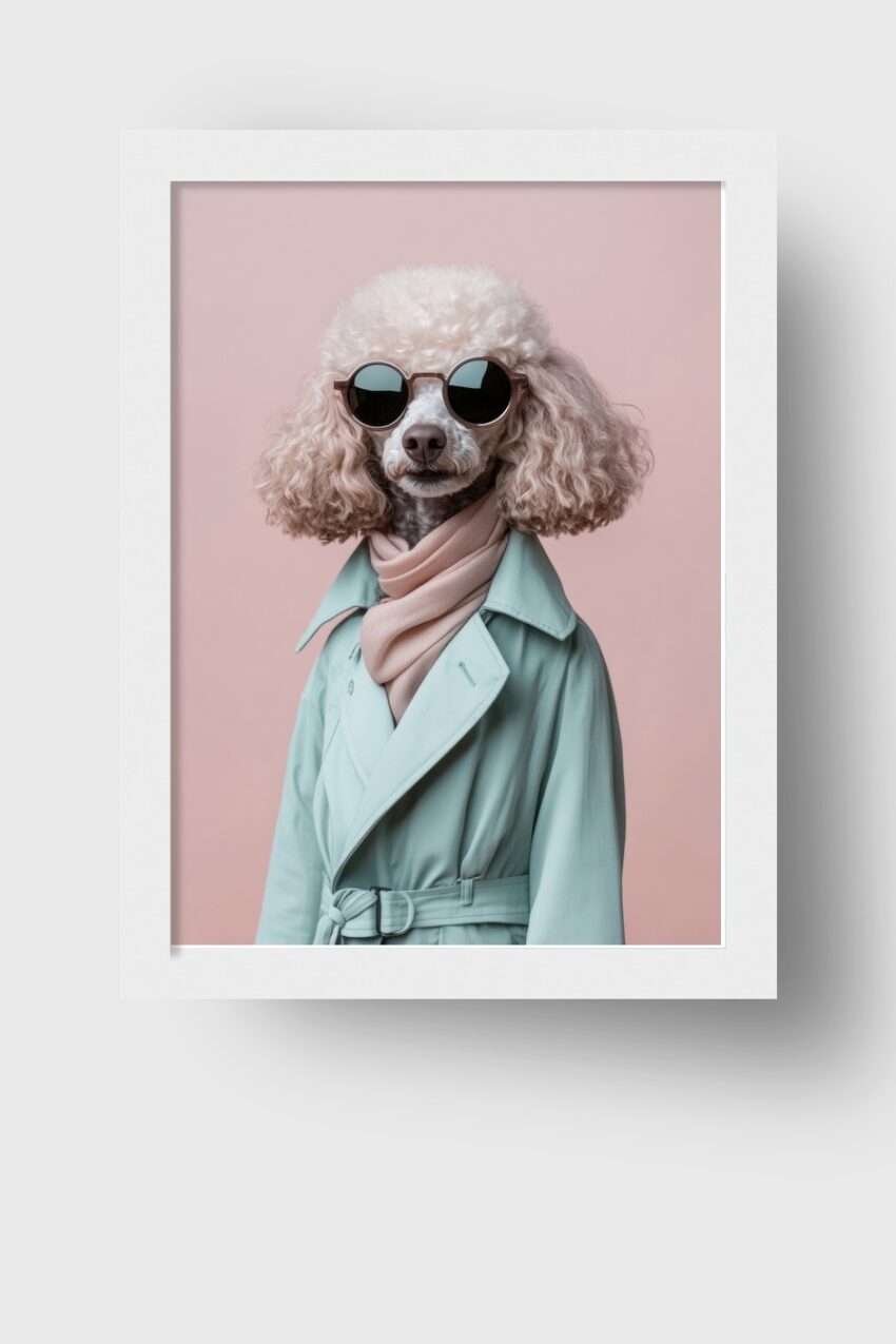 Fotografie Poster Pudel modisch Sonnenbrille Mantel rosa