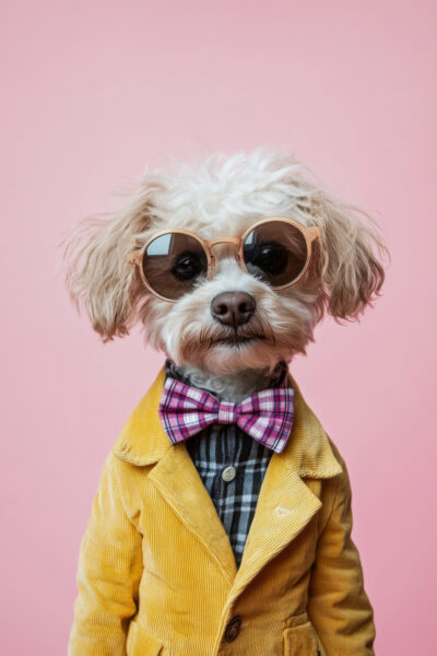 Hund mit Fliege und Brille Gerahmt