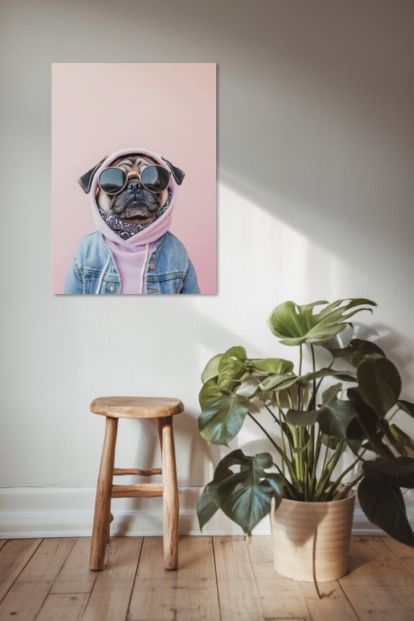 Fotografie Poster mops frontal modisch rosa blass