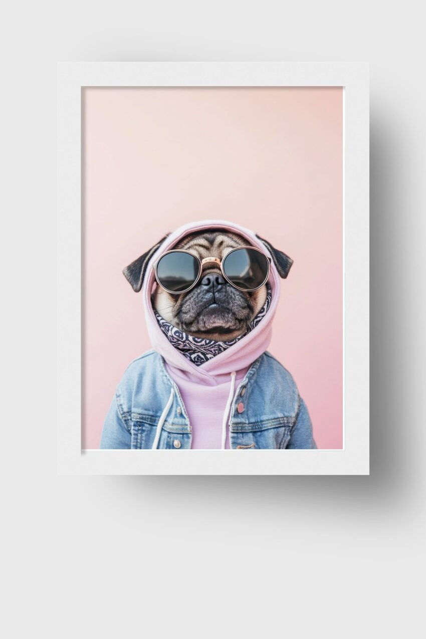 Fotografie Poster mops frontal modisch rosa blass