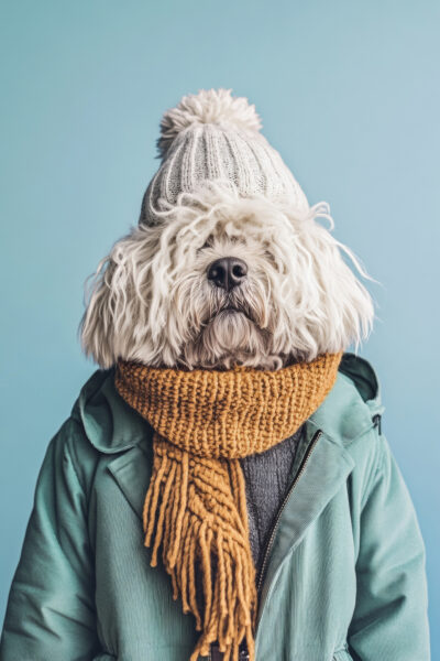 Hund mit Wintermütze und Schal Poster