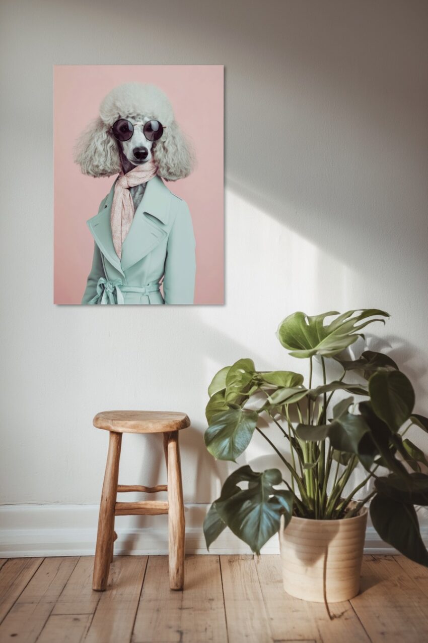 Fotografie Poster Pudel Mantel Schal elegant hellblau rosa