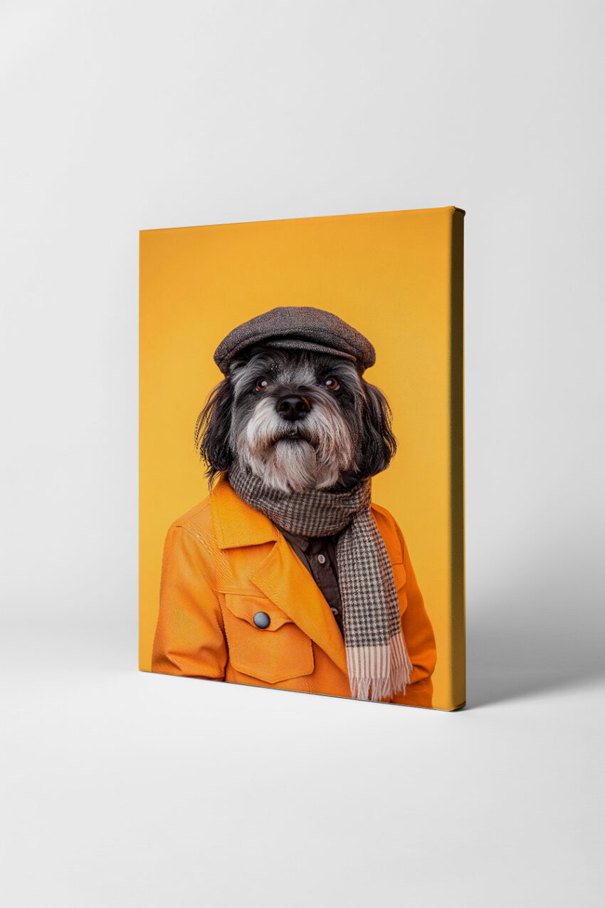 Fotografie Poster Hund Schiebermütze Gelb