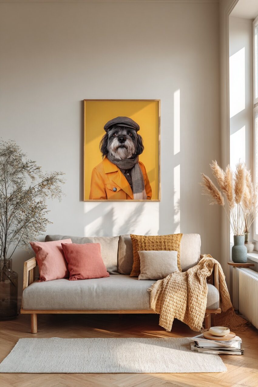 Fotografie Poster Hund Schiebermütze Gelb