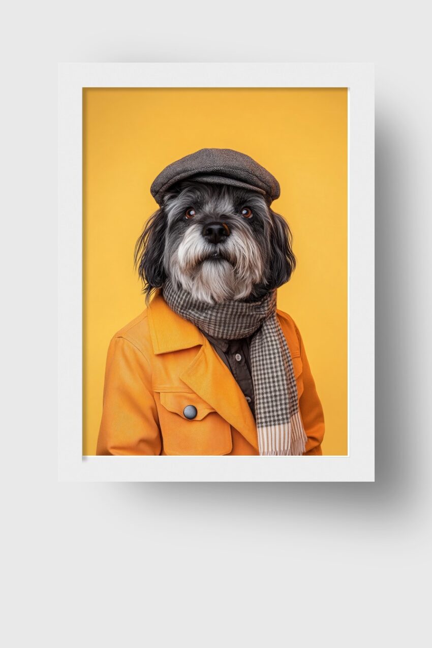 Fotografie Poster Hund Schiebermütze Gelb