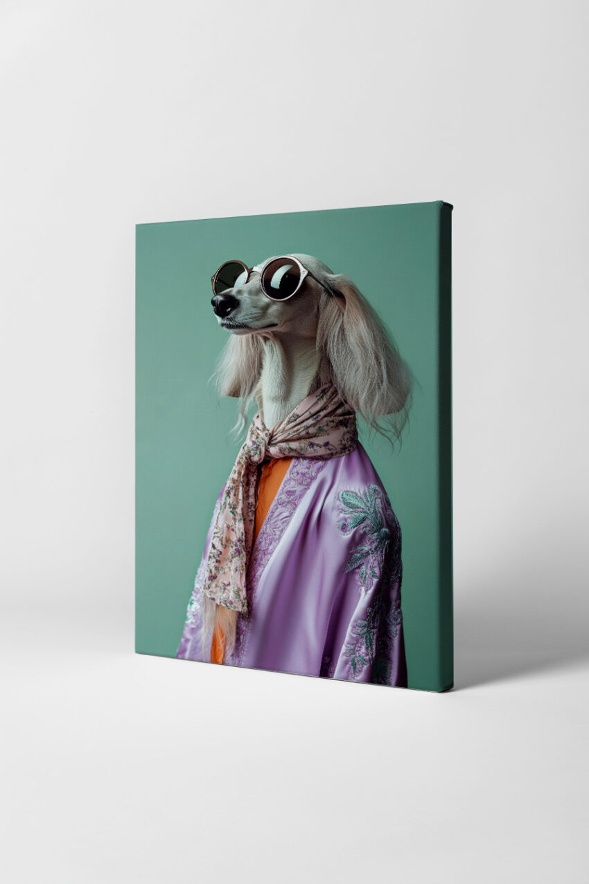 Fotografie Poster Windhund mit Schal und Sonnenbrille minimalistisch