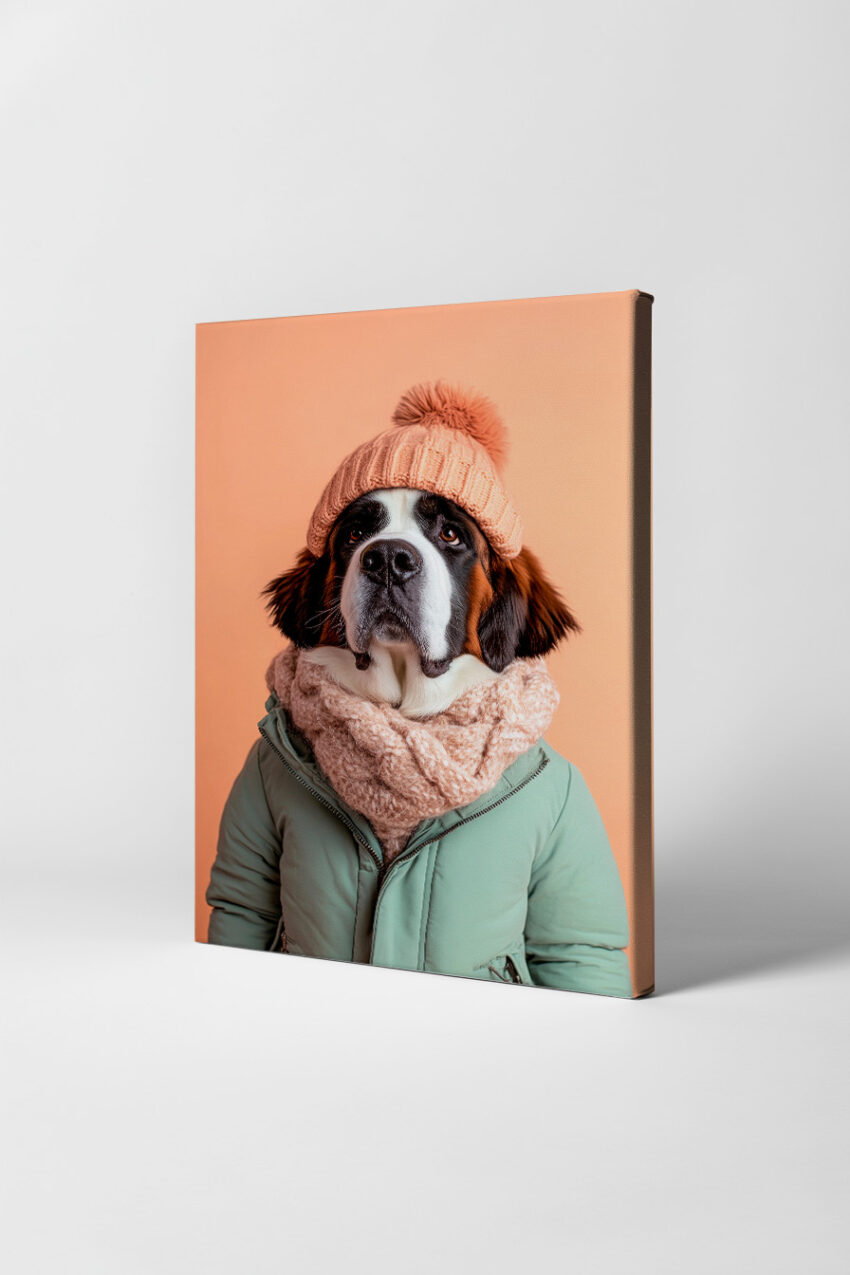 Fotografie Poster berner sennenhund mit Mütze und Schal warm