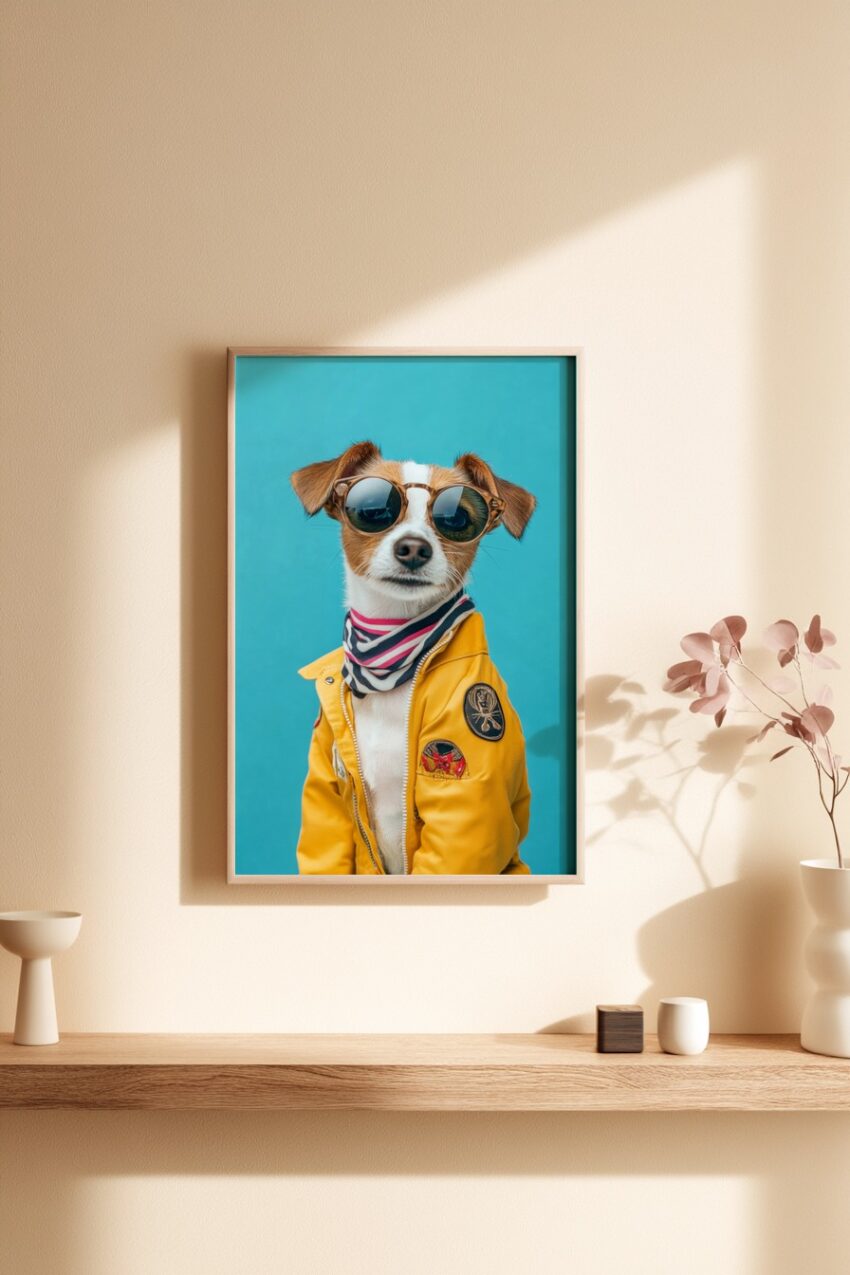 Fotografie Poster Jack Russell Brille gelb türkis