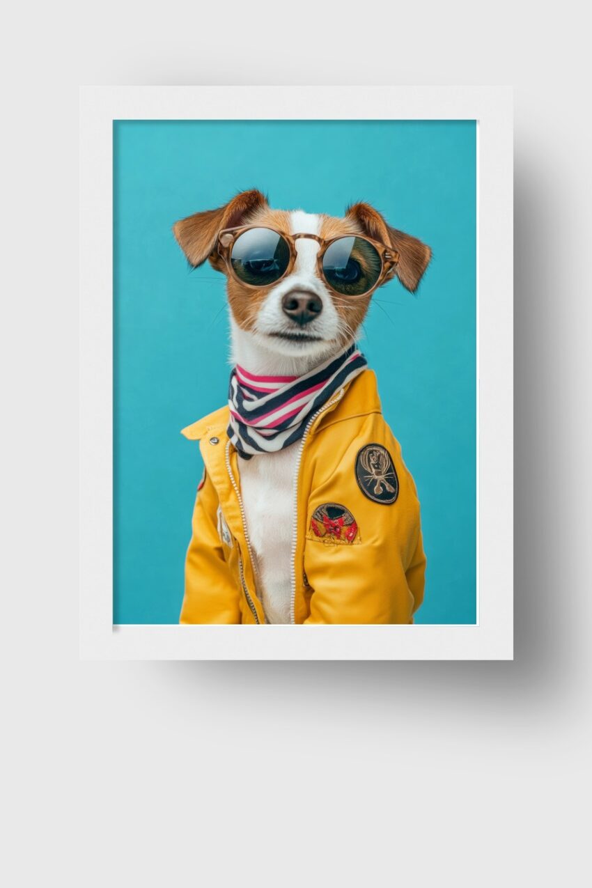 Fotografie Poster Jack Russell Brille gelb türkis