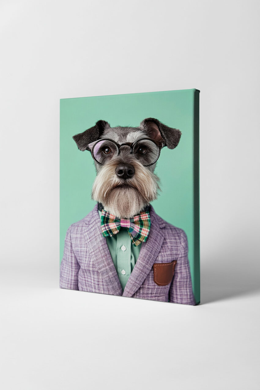 Fotografie Poster Hund Brille Fliege kariert elegant