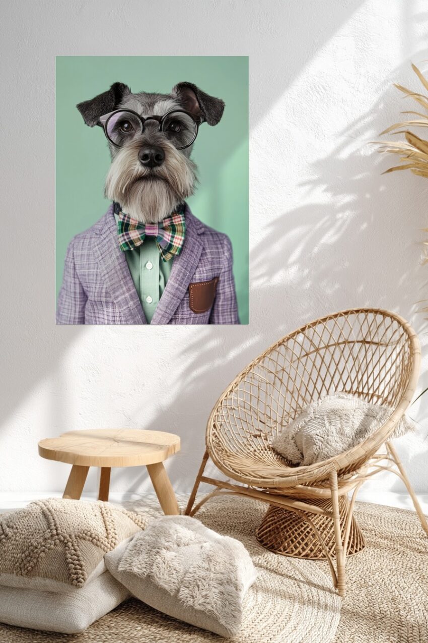 Fotografie Poster Hund Brille Fliege kariert elegant