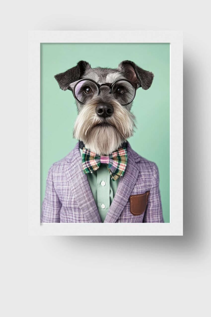 Fotografie Poster Hund Brille Fliege kariert elegant