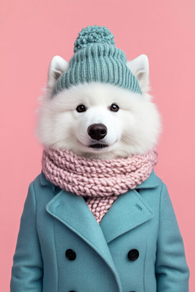 Samojede mit Mütze Gerahmt