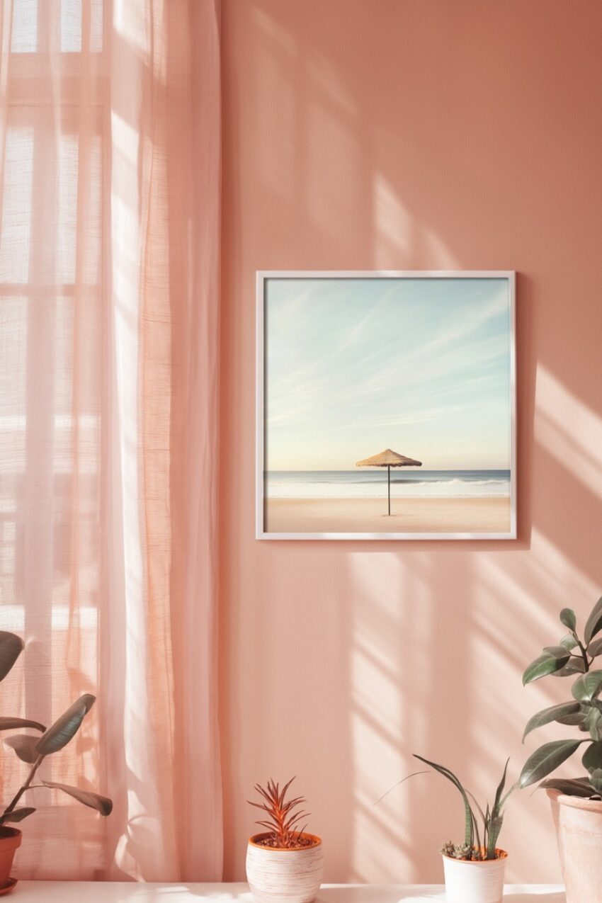 Fotografie Poster Sonnenschirm Strand minimalistisch hell