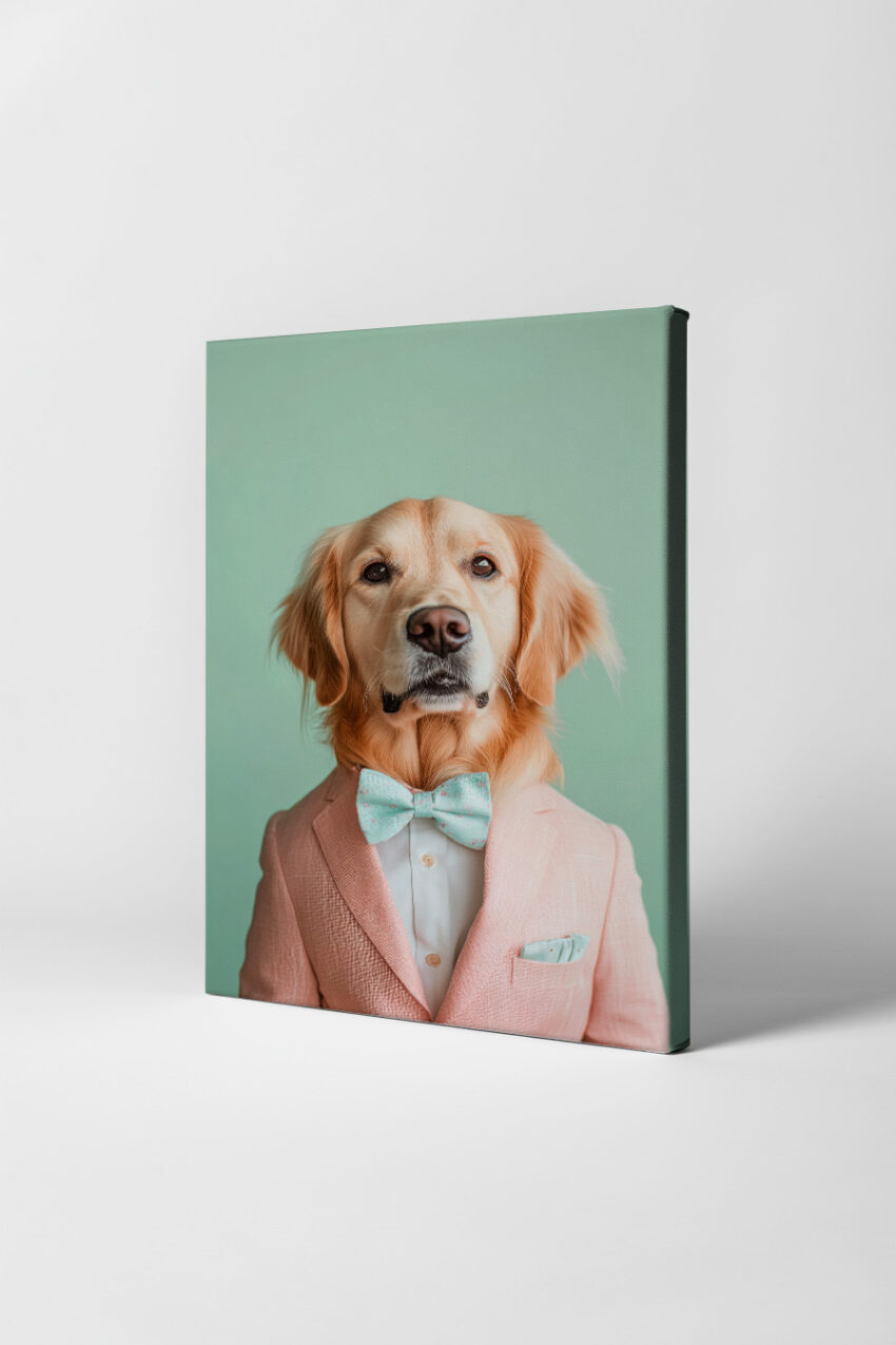 Fotografie Poster Golden Retriever Fliege elegant grün