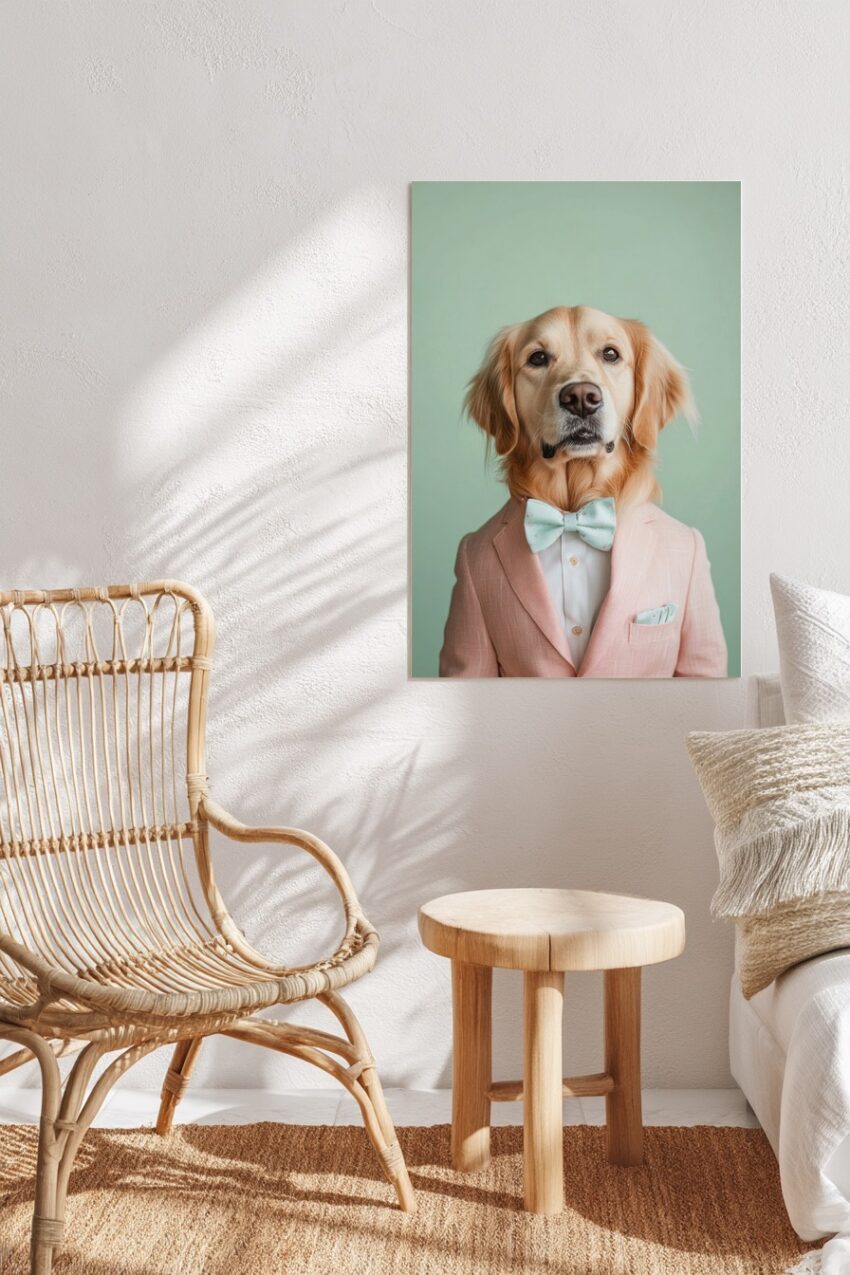 Fotografie Poster Golden Retriever Fliege elegant grün