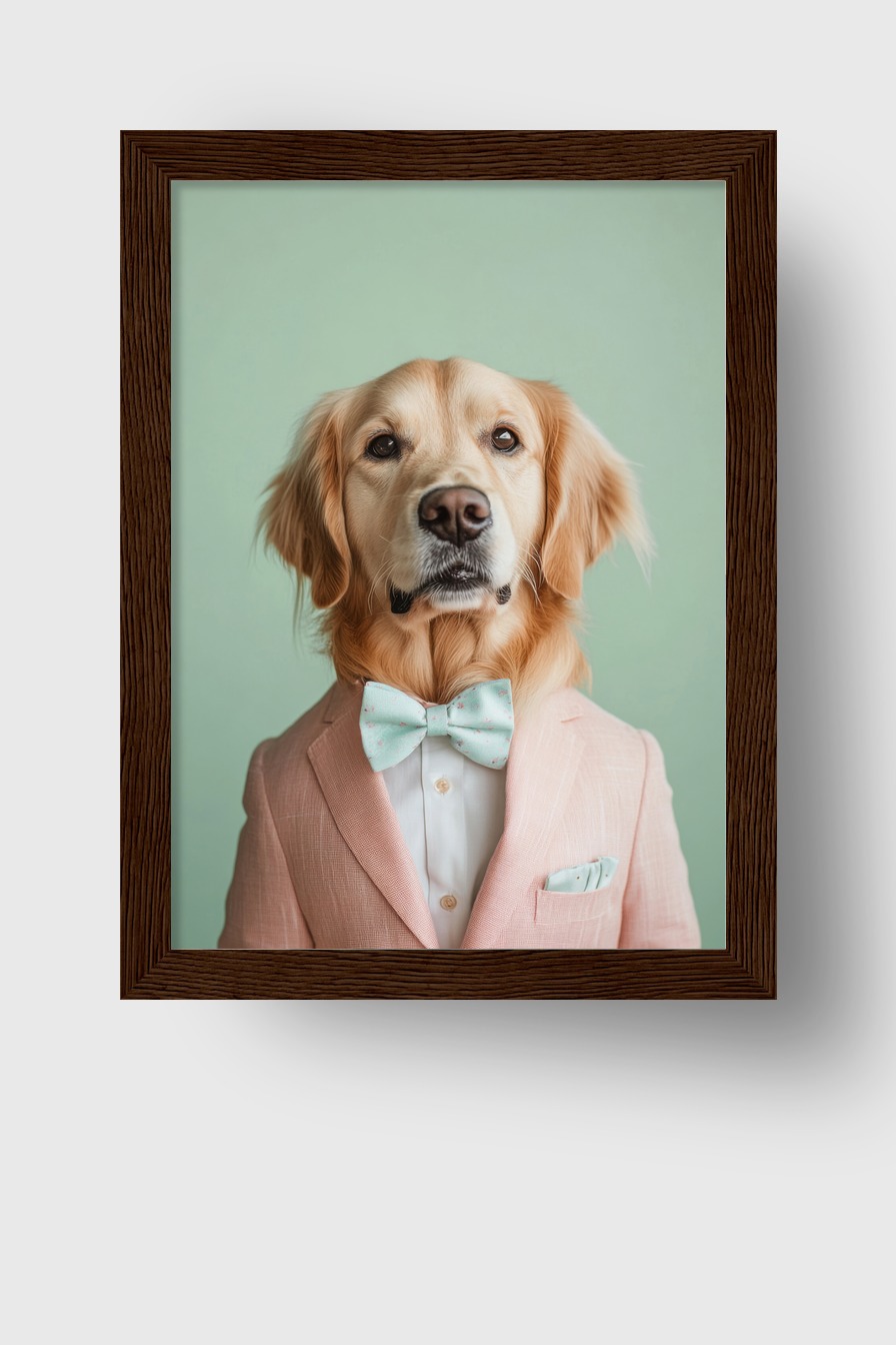 Fotografie Poster Golden Retriever Fliege elegant grün