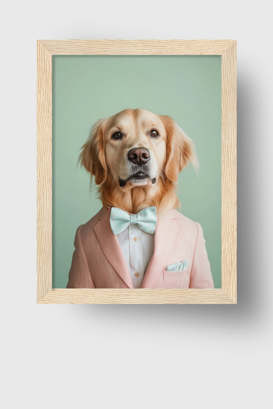 Fotografie Poster Golden Retriever Fliege elegant grün