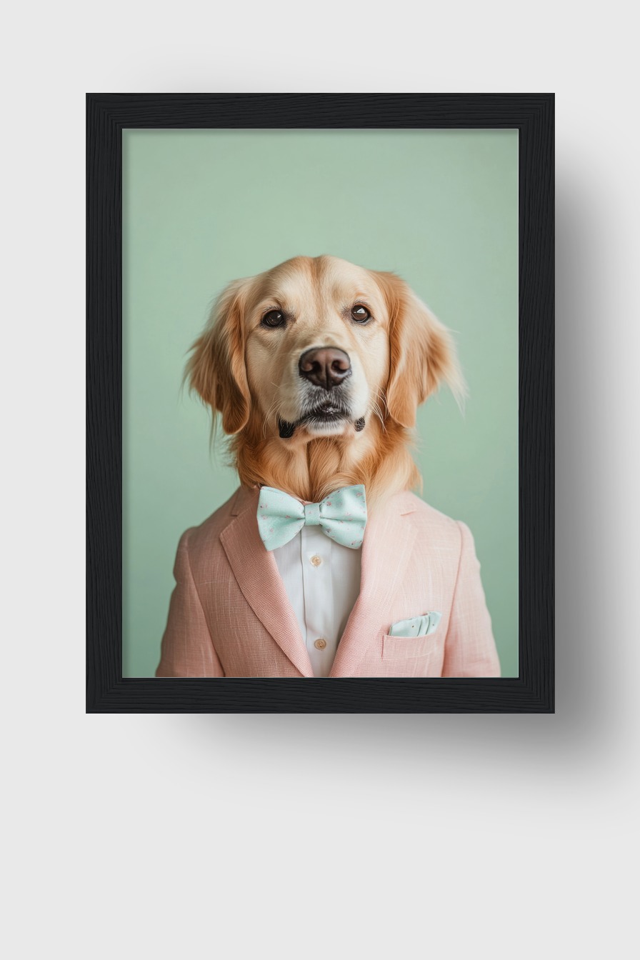 Fotografie Poster Golden Retriever Fliege elegant grün